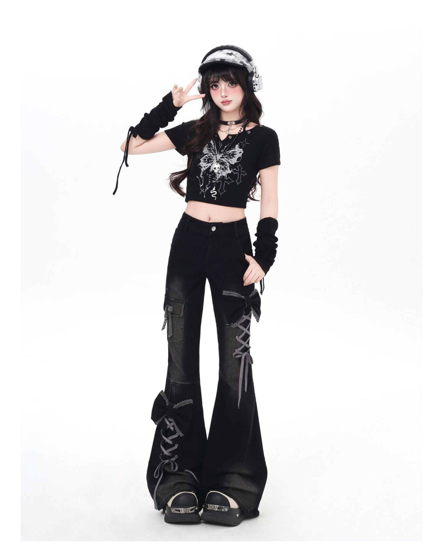 立体リボン×Y2Kハイウエストフレアデニム