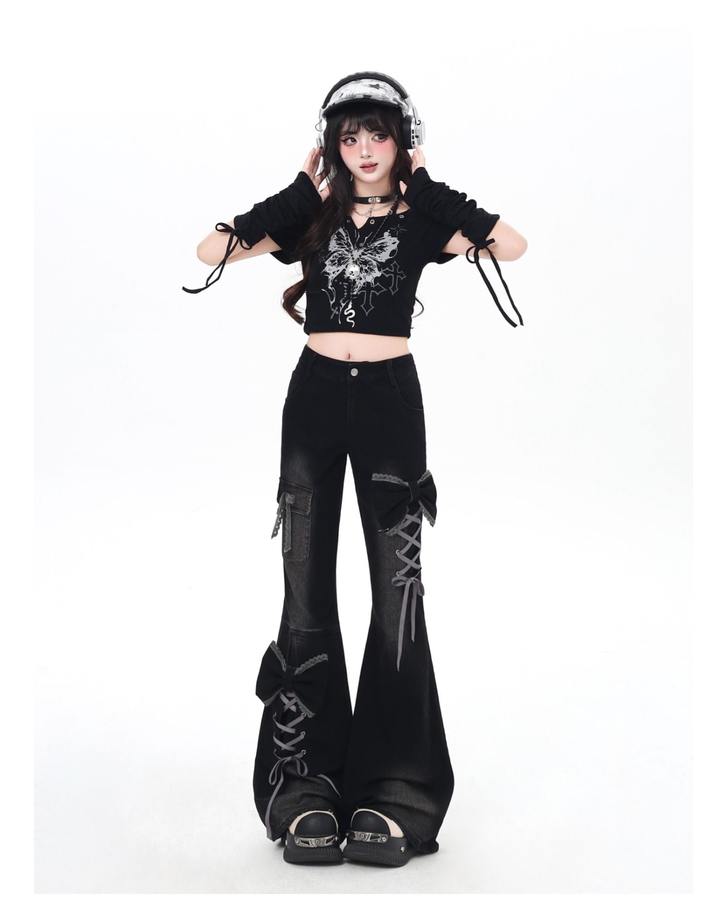 立体リボン×Y2Kハイウエストフレアデニム