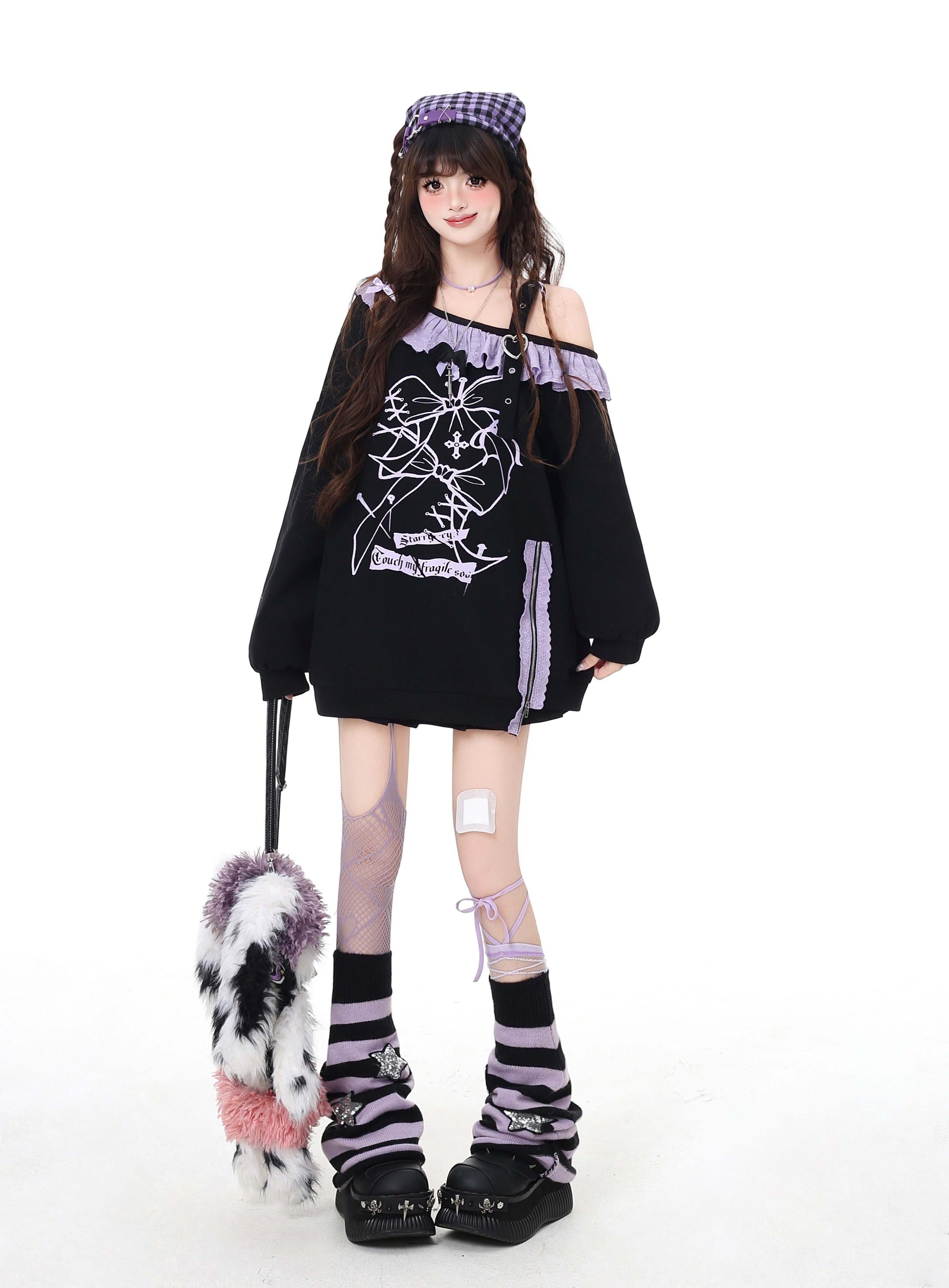 露肩フリルデザイン ゆるシルエットスウェット