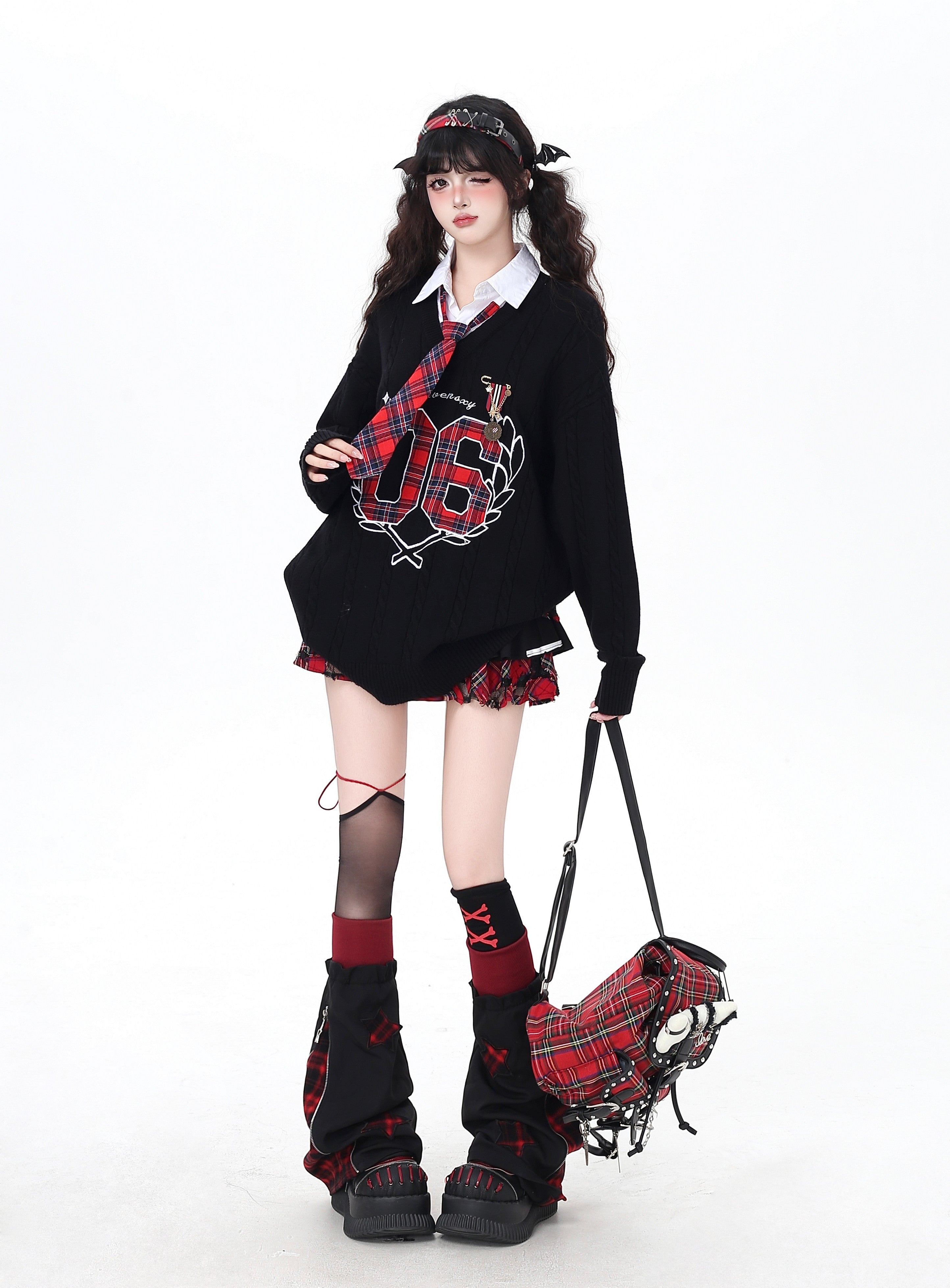 チェック×星☆ゆるレッグウォーマー