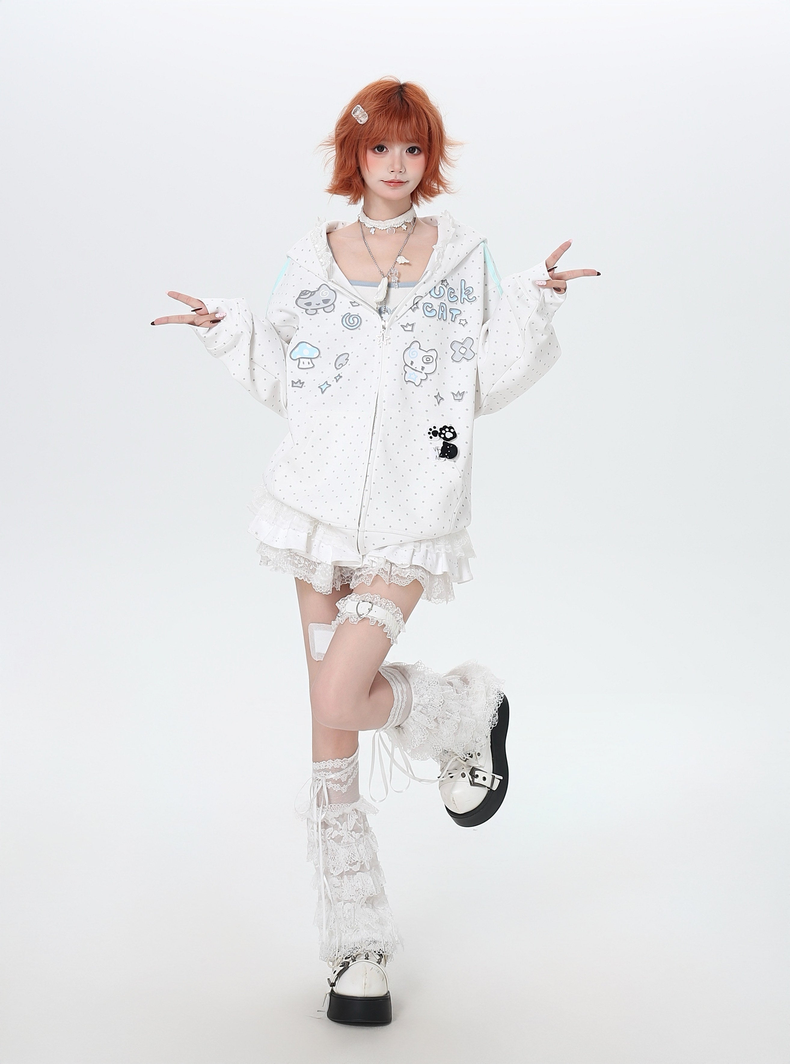 るカワ水玉フードスウェットジャケット