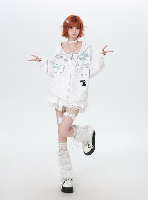 るカワ水玉フードスウェットジャケット