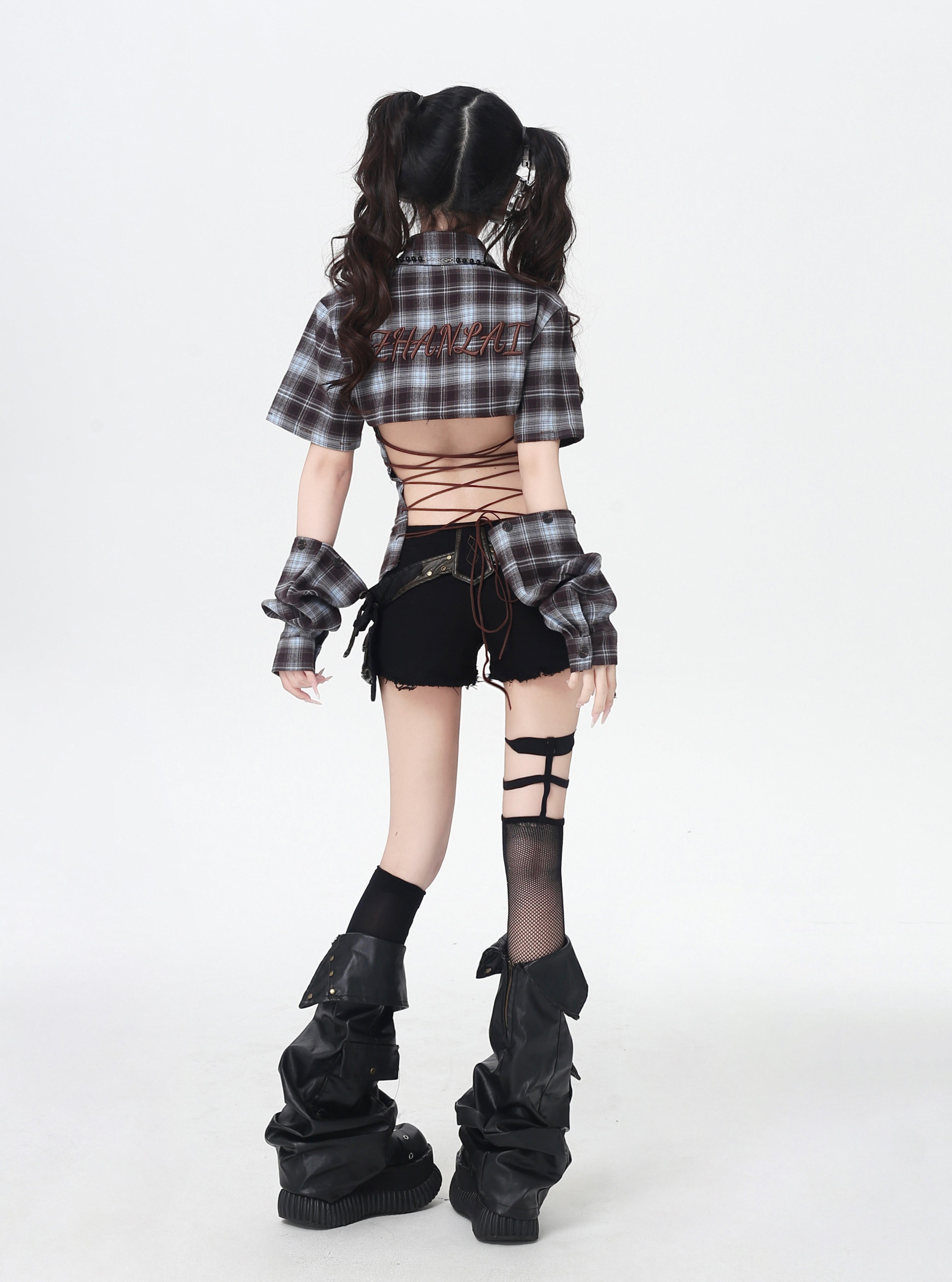 ギャル×チェック バックシャンレースアップシャツ