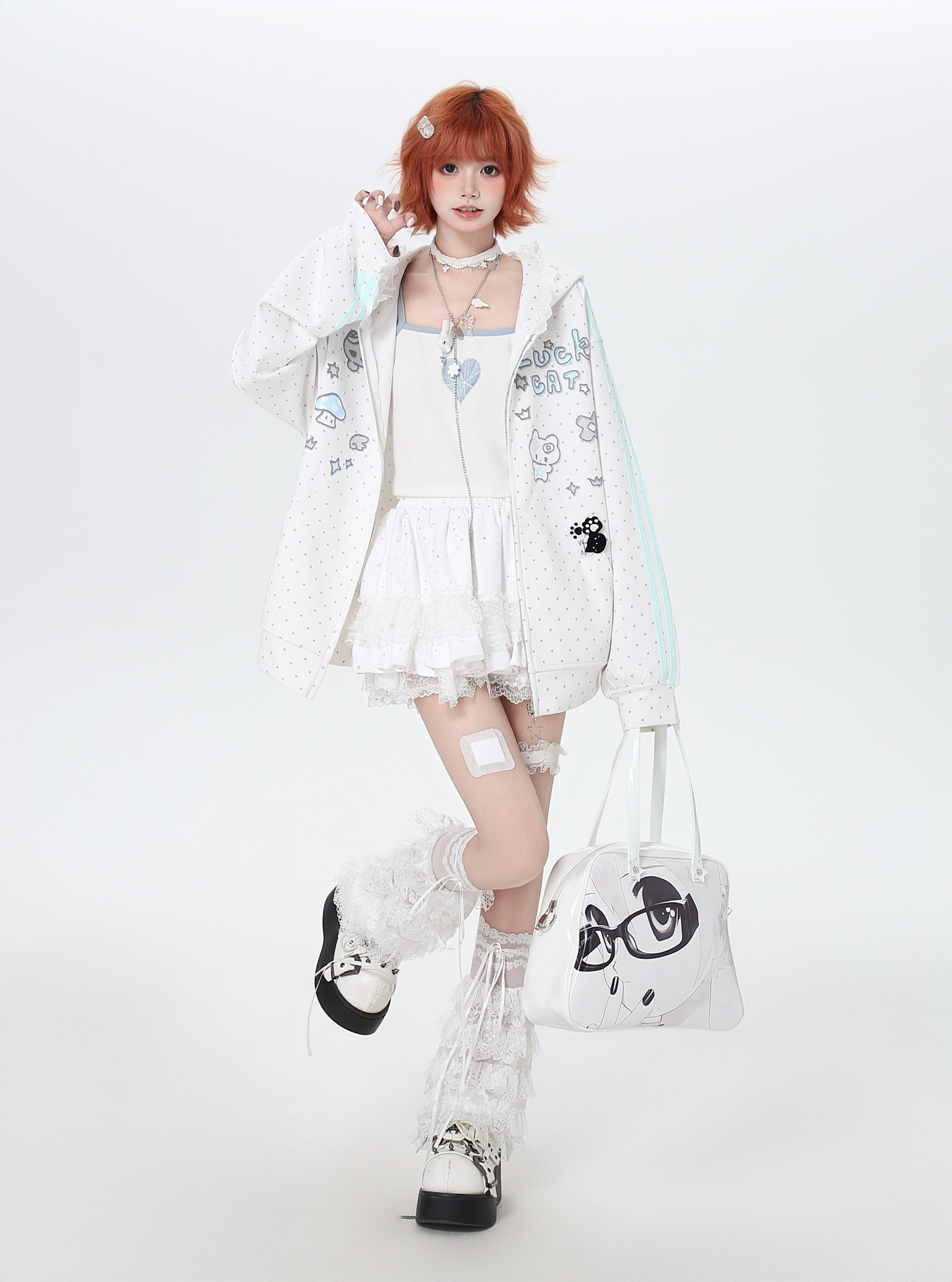 るカワ水玉フードスウェットジャケット