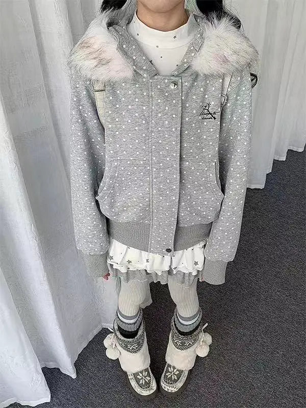 ドット柄 ジップパーカー