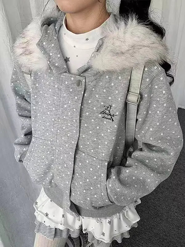 ドット柄 ジップパーカー