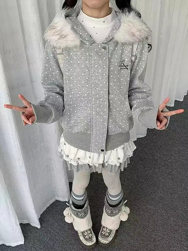 ドット柄 ジップパーカー