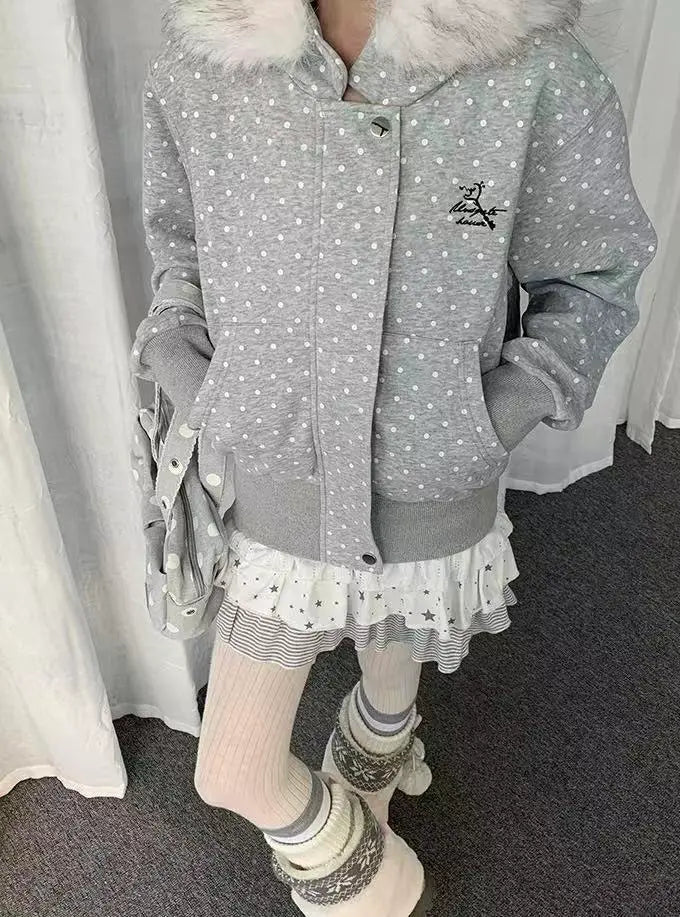 ドット柄 ジップパーカー