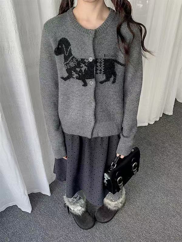 ダックス柄 ジャカードニットカーディガン