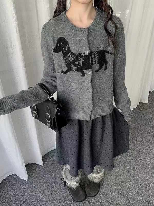 ダックス柄 ジャカードニットカーディガン