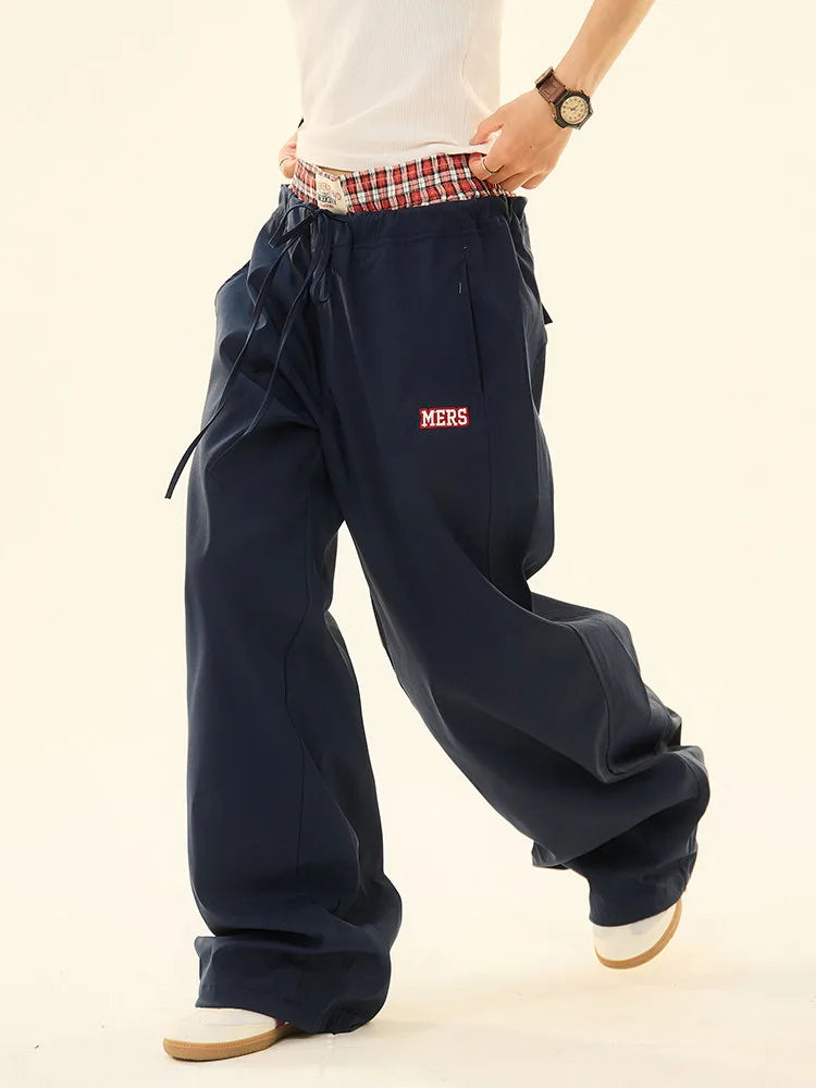 ヴィンテージ風 ダブルウエスト ワイドストレートパンツ