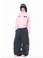 刺繍 スタンドカラー ショート丈 ジップジャケット