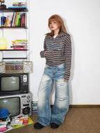 ヴィンテージストライプ うさ耳ショートパーカー