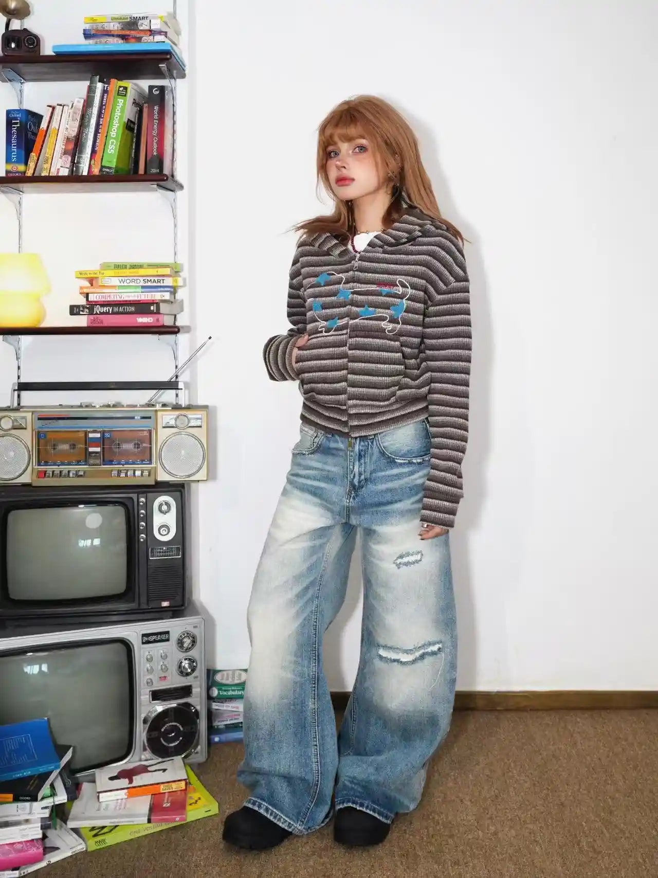 ヴィンテージストライプ うさ耳ショートパーカー