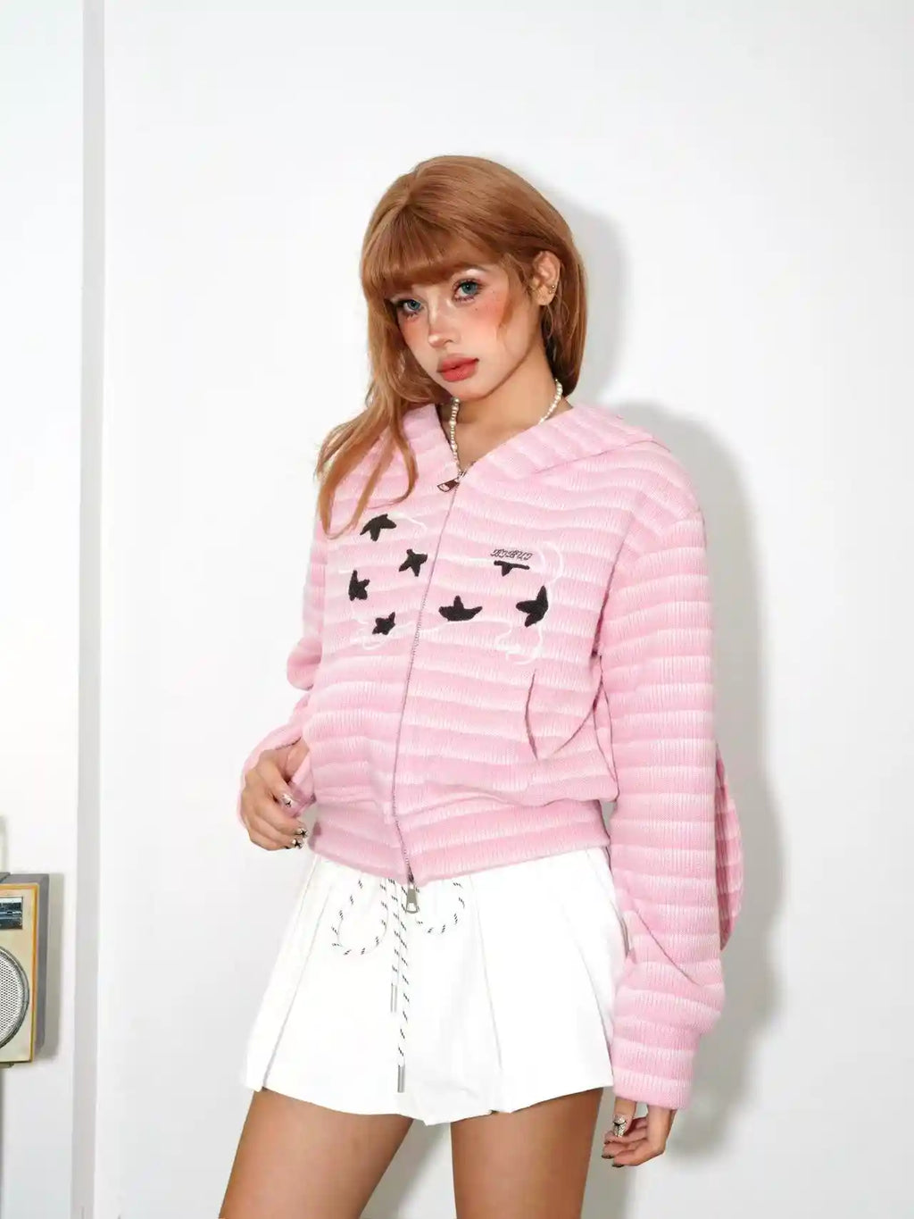 ヴィンテージストライプ うさ耳ショートパーカー