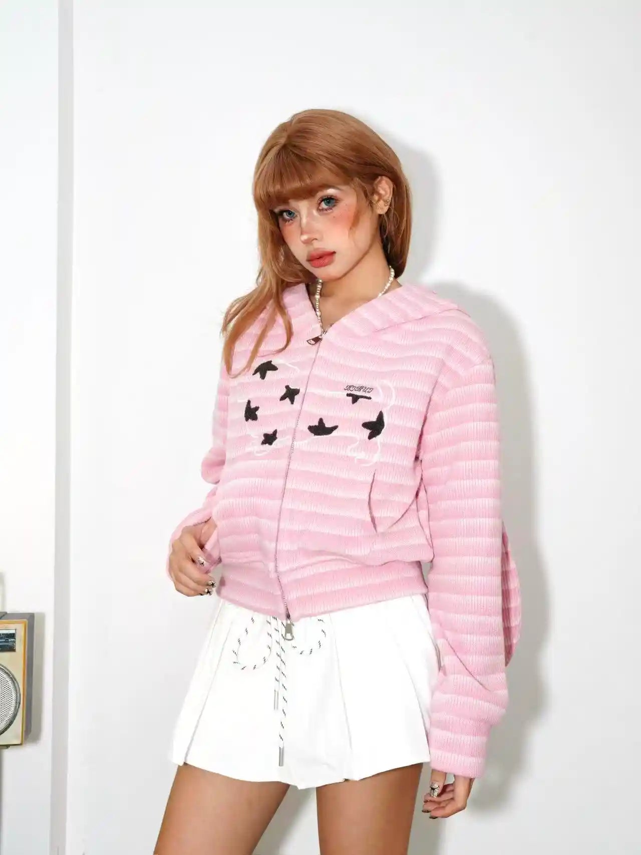 ヴィンテージストライプ うさ耳ショートパーカー