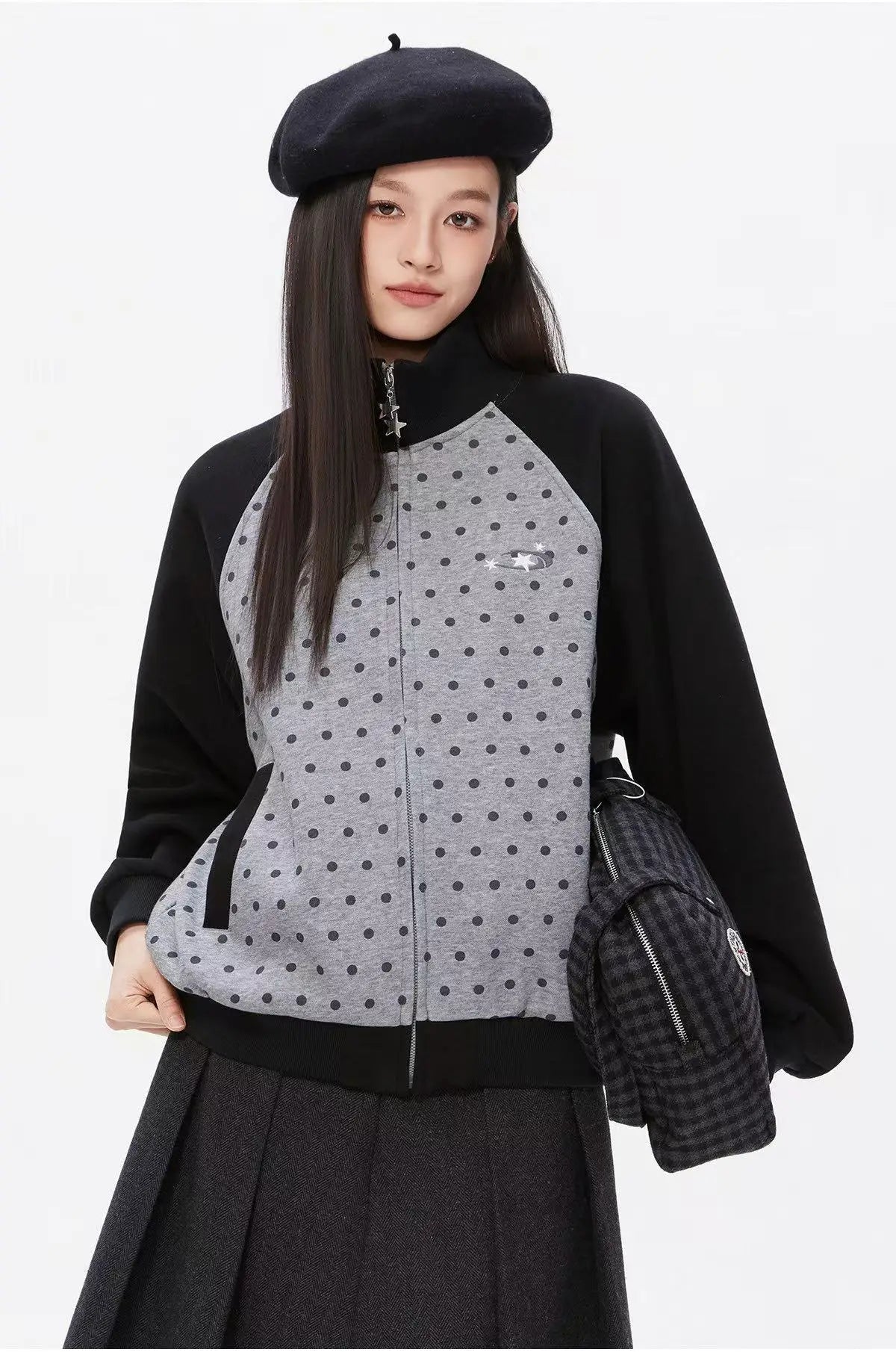 ドット柄 ジップスウェットジャケット