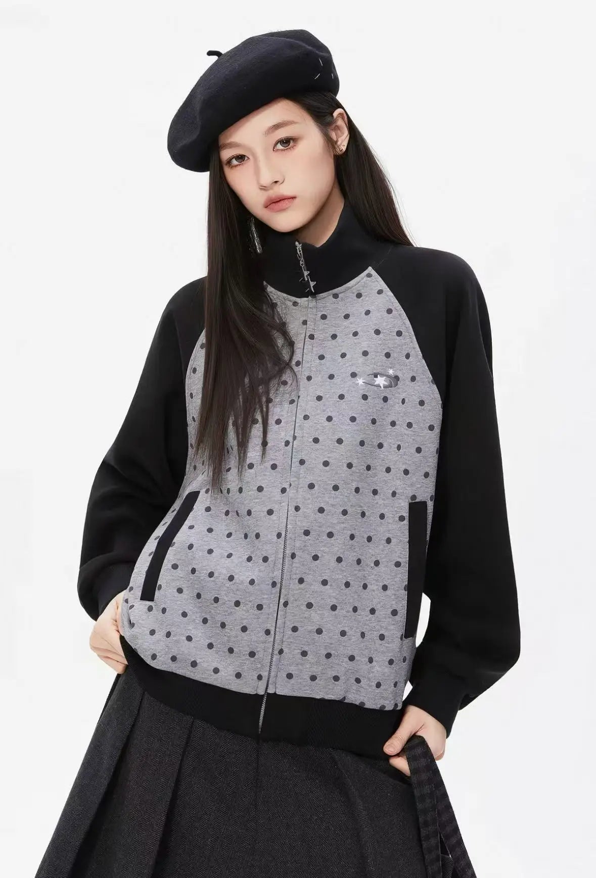 ドット柄 ジップスウェットジャケット