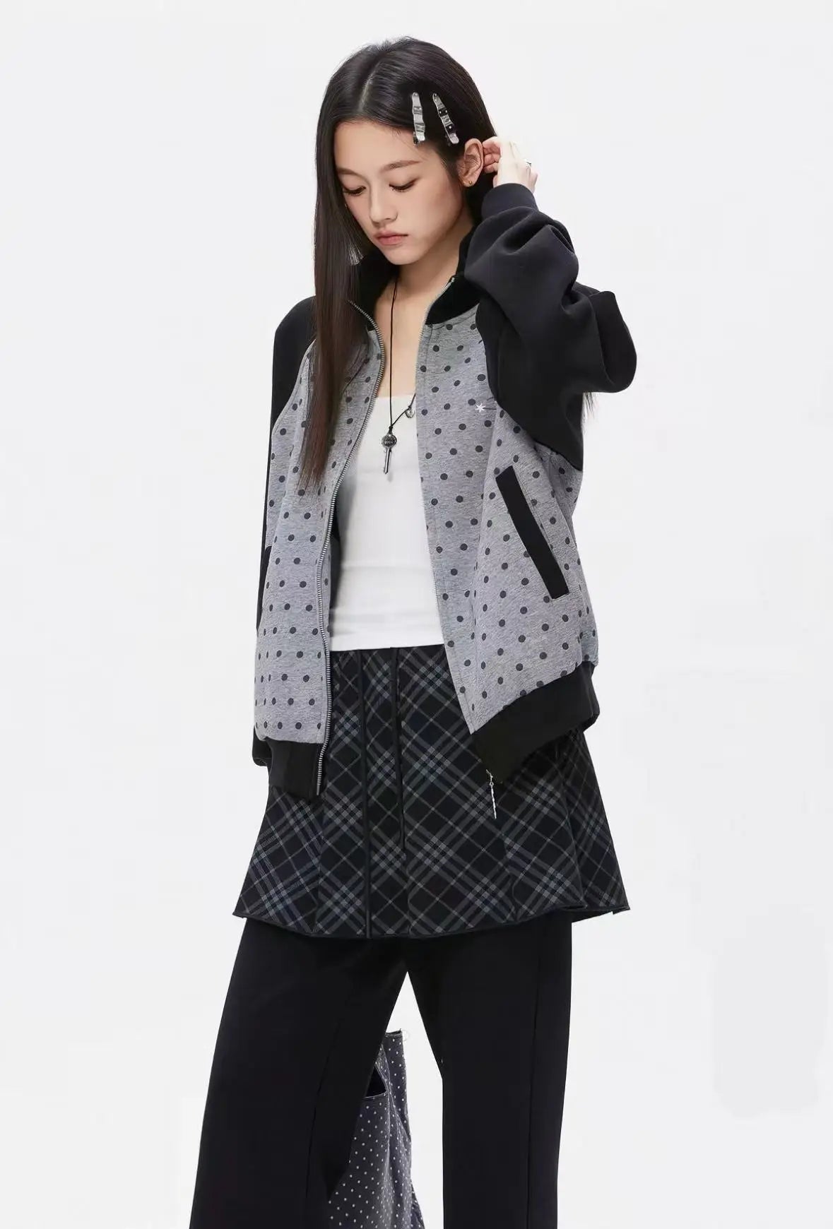 ドット柄 ジップスウェットジャケット