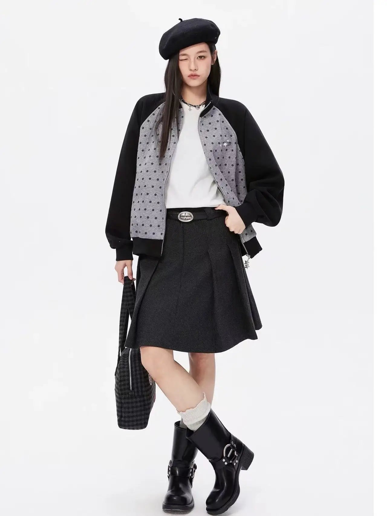 ドット柄 ジップスウェットジャケット