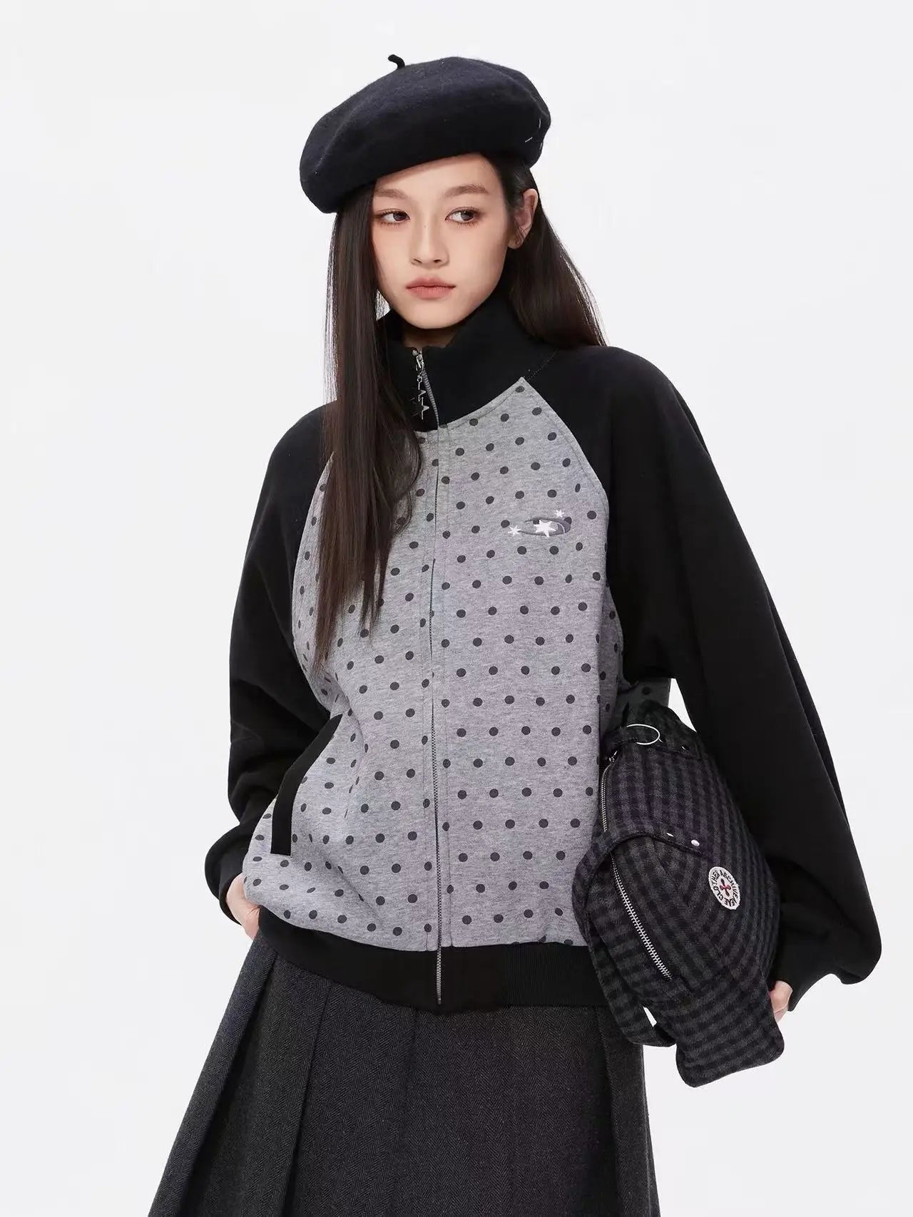ドット柄 ジップスウェットジャケット