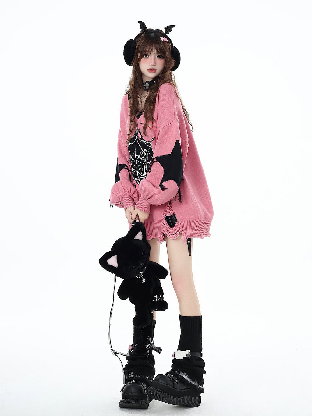 スパイダーモチーフ ゴシックVネックゆるニット