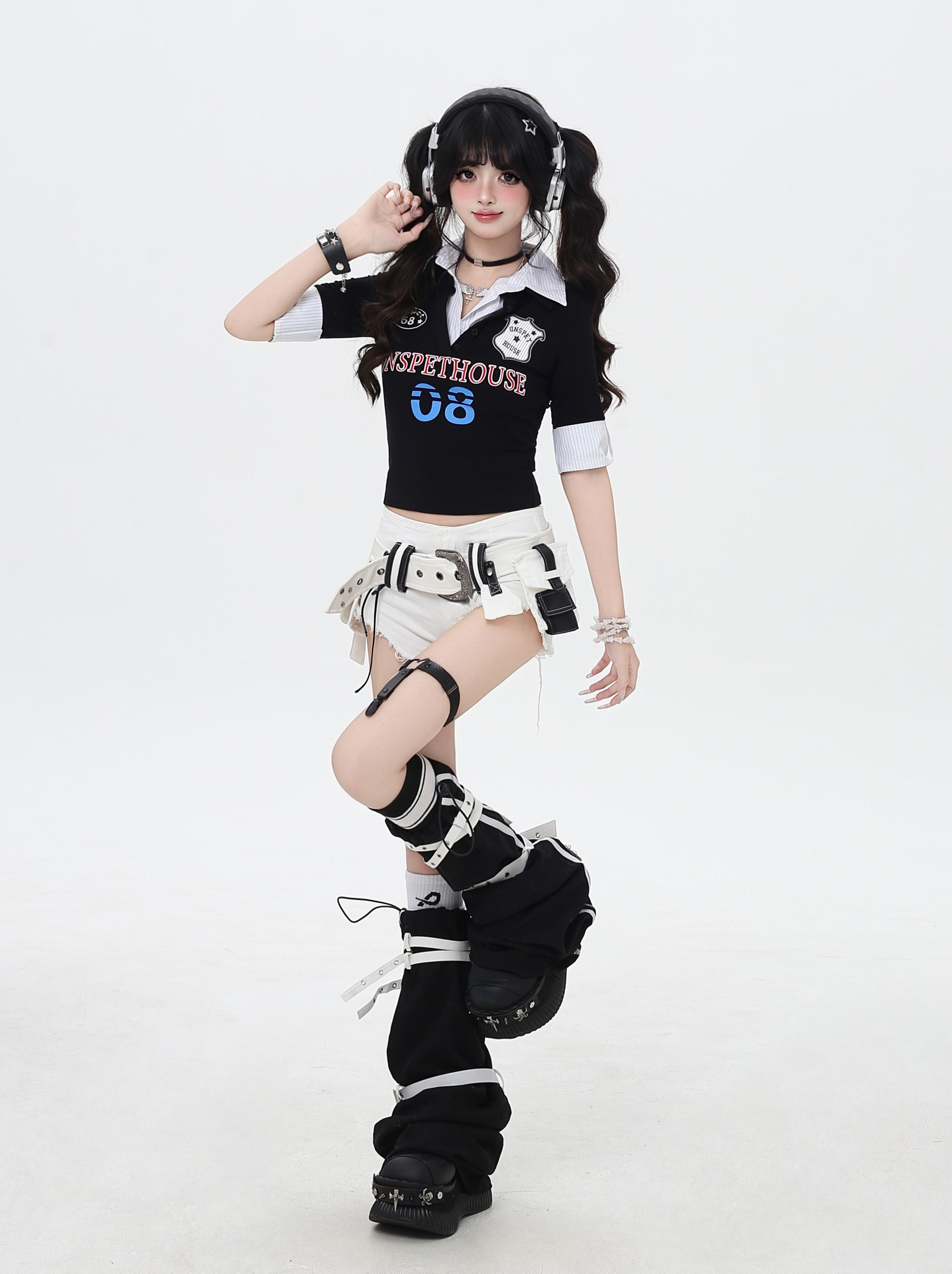 ローライズ✖フリンジベルト付きデニムショーパン