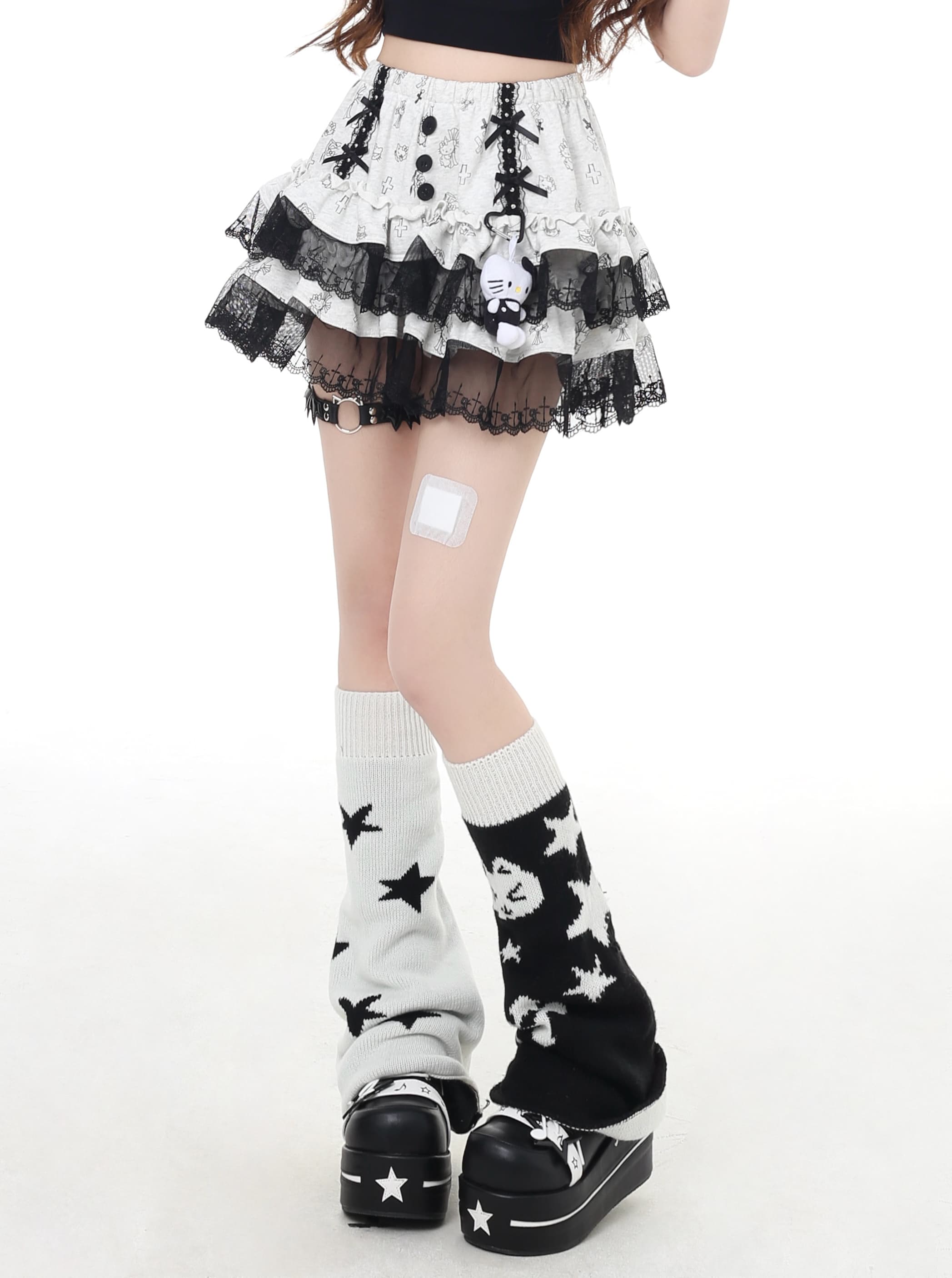 猫柄レース付き ガーリーケーキスカート