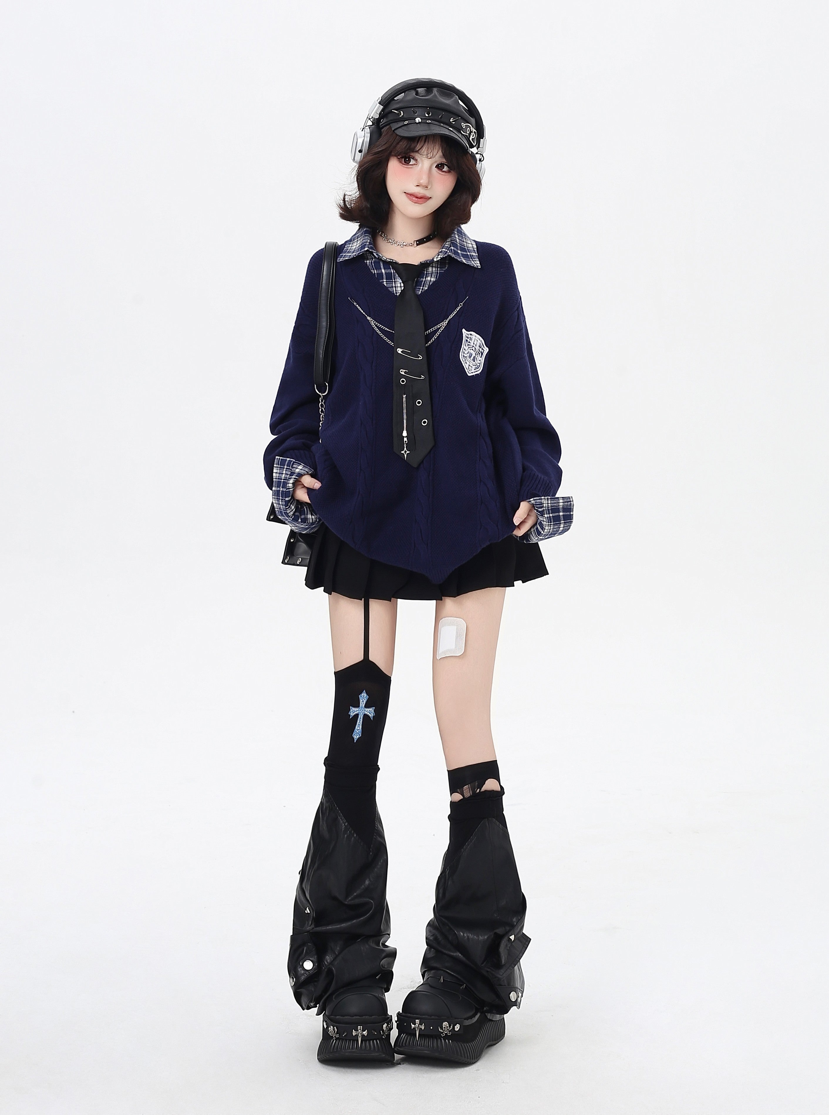 チェックレイヤード風ニット｜レトロガーリーカジュアル