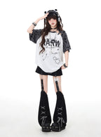 アンダーグラウンド 星柄 ダメージ＆ピースデザイン ゆるシルエットTシャツ
