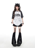 アンダーグラウンド 星柄 ダメージ＆ピースデザイン ゆるシルエットTシャツ