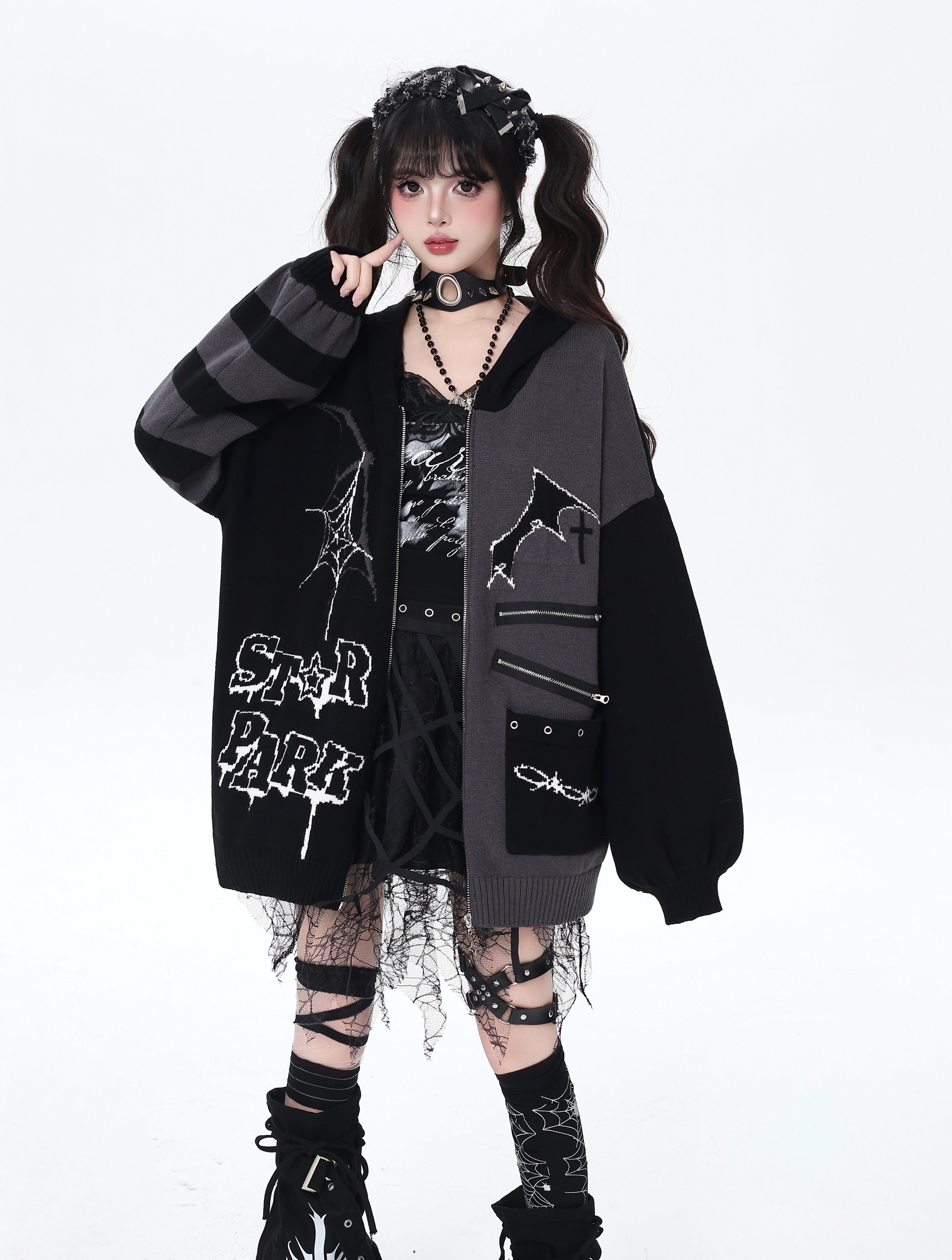 ゴス×ゆる地雷切替ニットカーデ