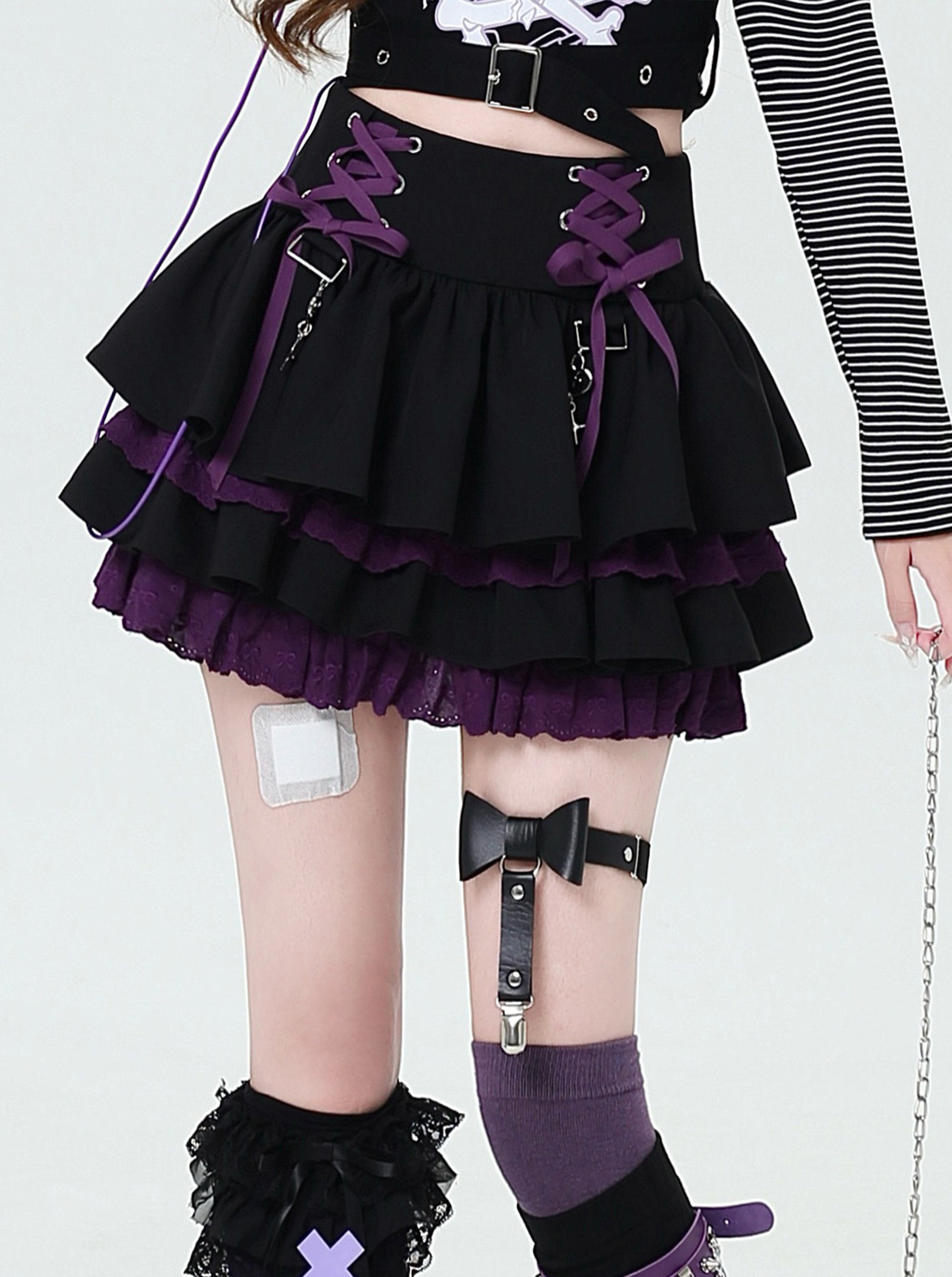 サイドリボン付き3段レースケーキスカート