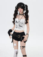 ローライズ✖フリンジベルト付きデニムショーパン