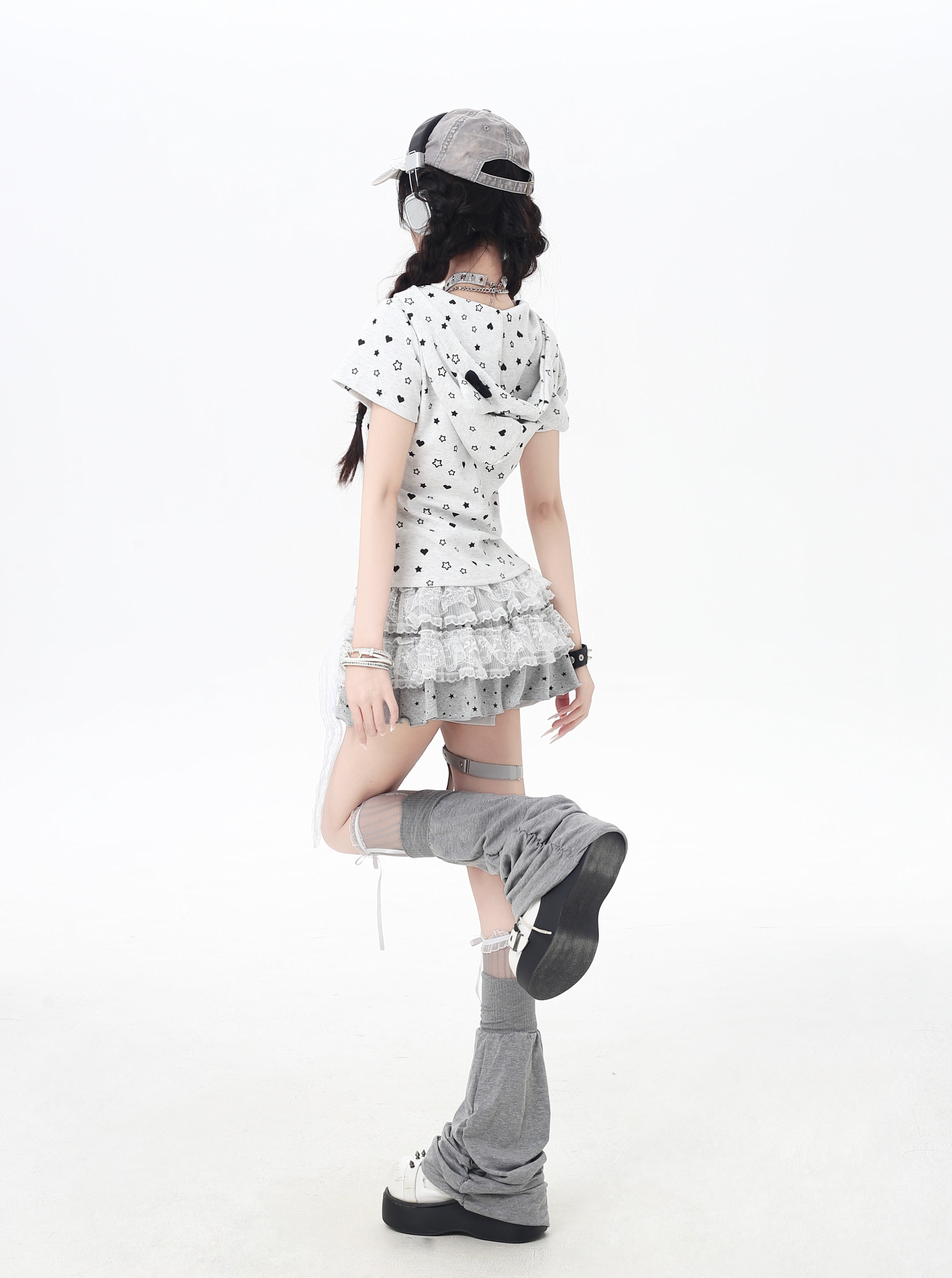 レース×星柄 ティアードミニ