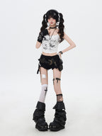 ローライズ✖フリンジベルト付きデニムショーパン