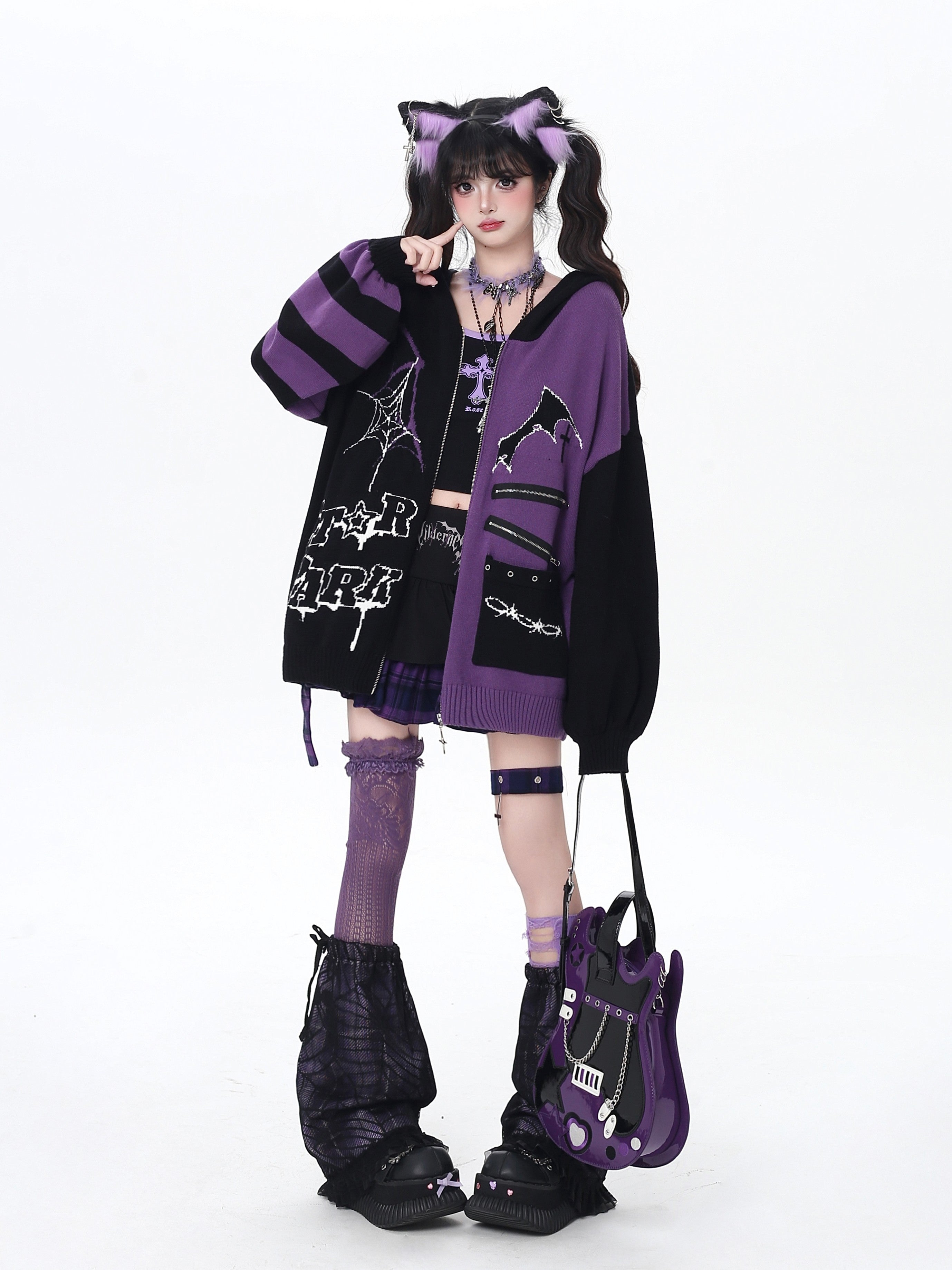 ゴス×ゆる地雷切替ニットカーデ