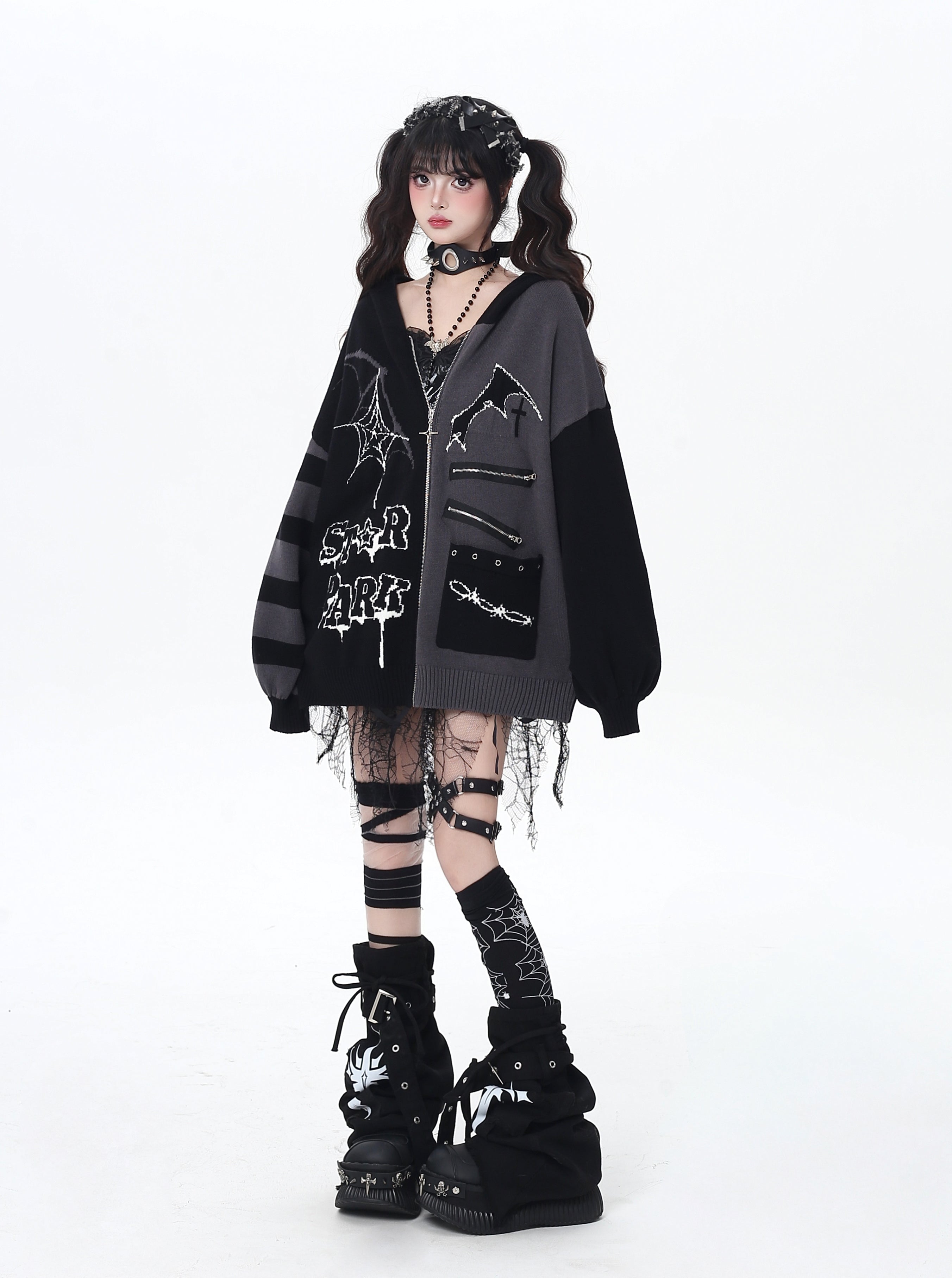 ゴス×ゆる地雷切替ニットカーデ