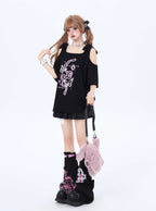 リボン付き両肩カットアウトTシャツ