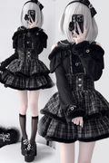 ブラックピンクレースファーティアードスカート
