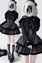 ブラックピンクレースファーティアードスカート