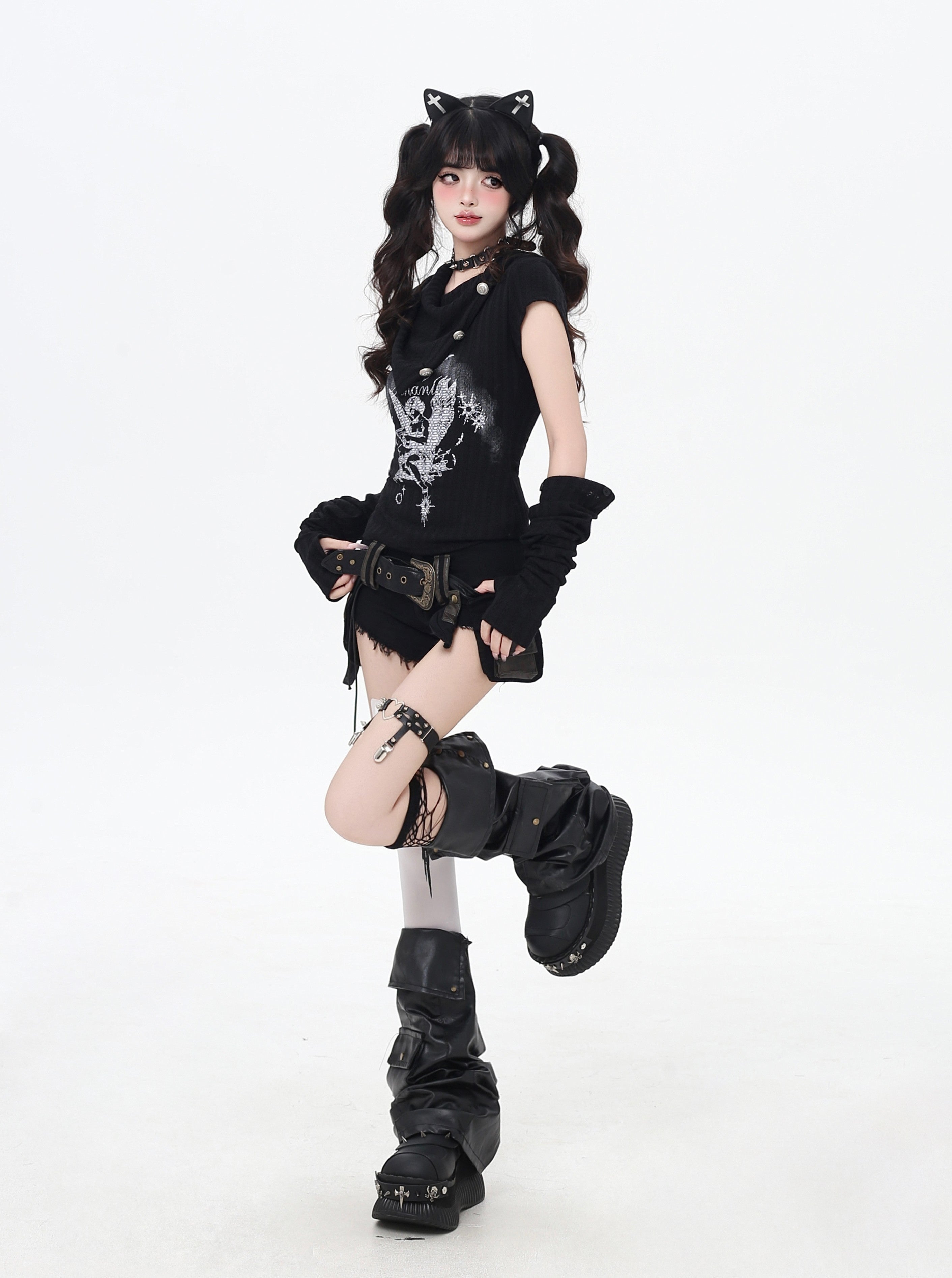 ローライズ✖フリンジベルト付きデニムショーパン