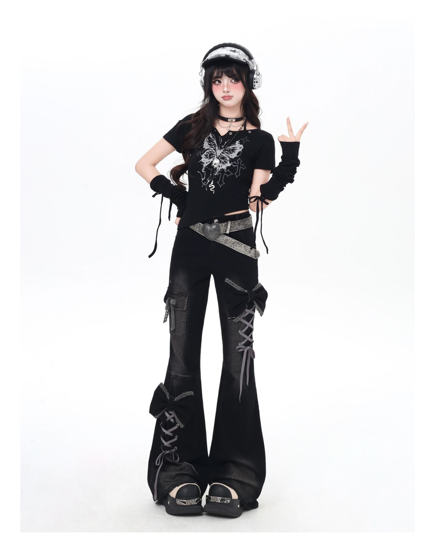 立体リボン×Y2Kハイウエストフレアデニム