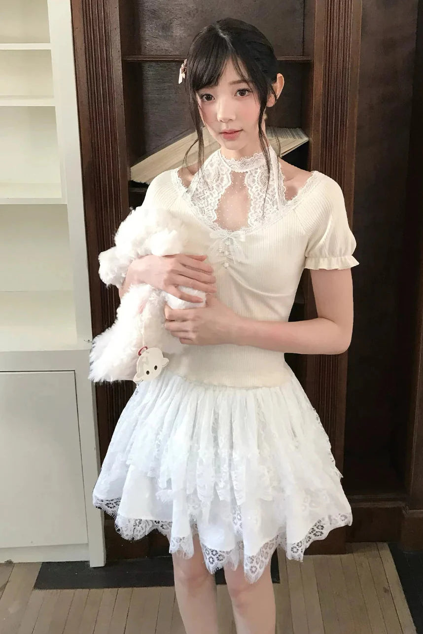 スウィートドリームレースホルタートップス+スカート