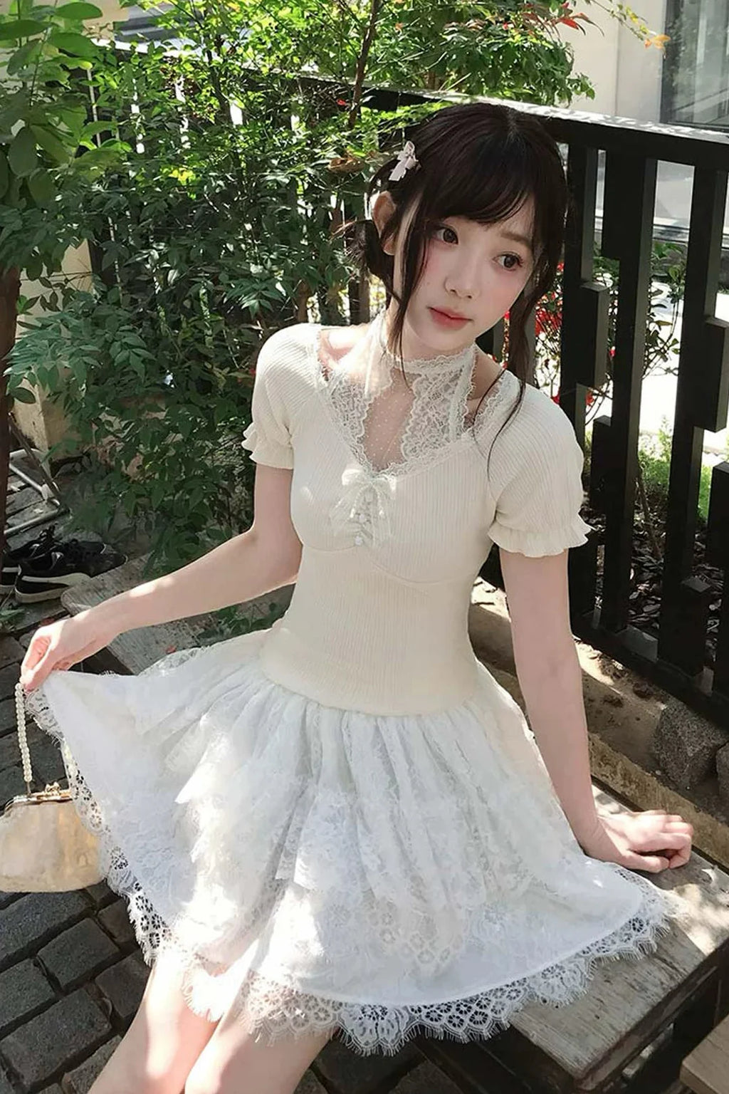 スウィートドリームレースホルタートップス+スカート