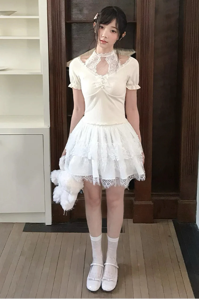 スウィートドリームレースホルタートップス+スカート