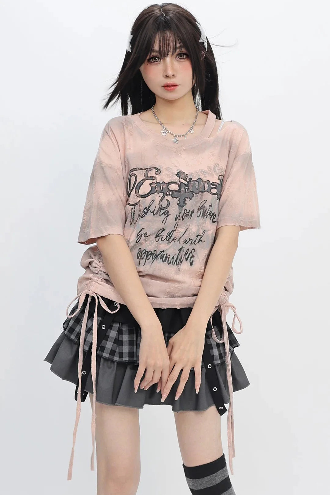 Y2Kタイダイオフショルダートップス