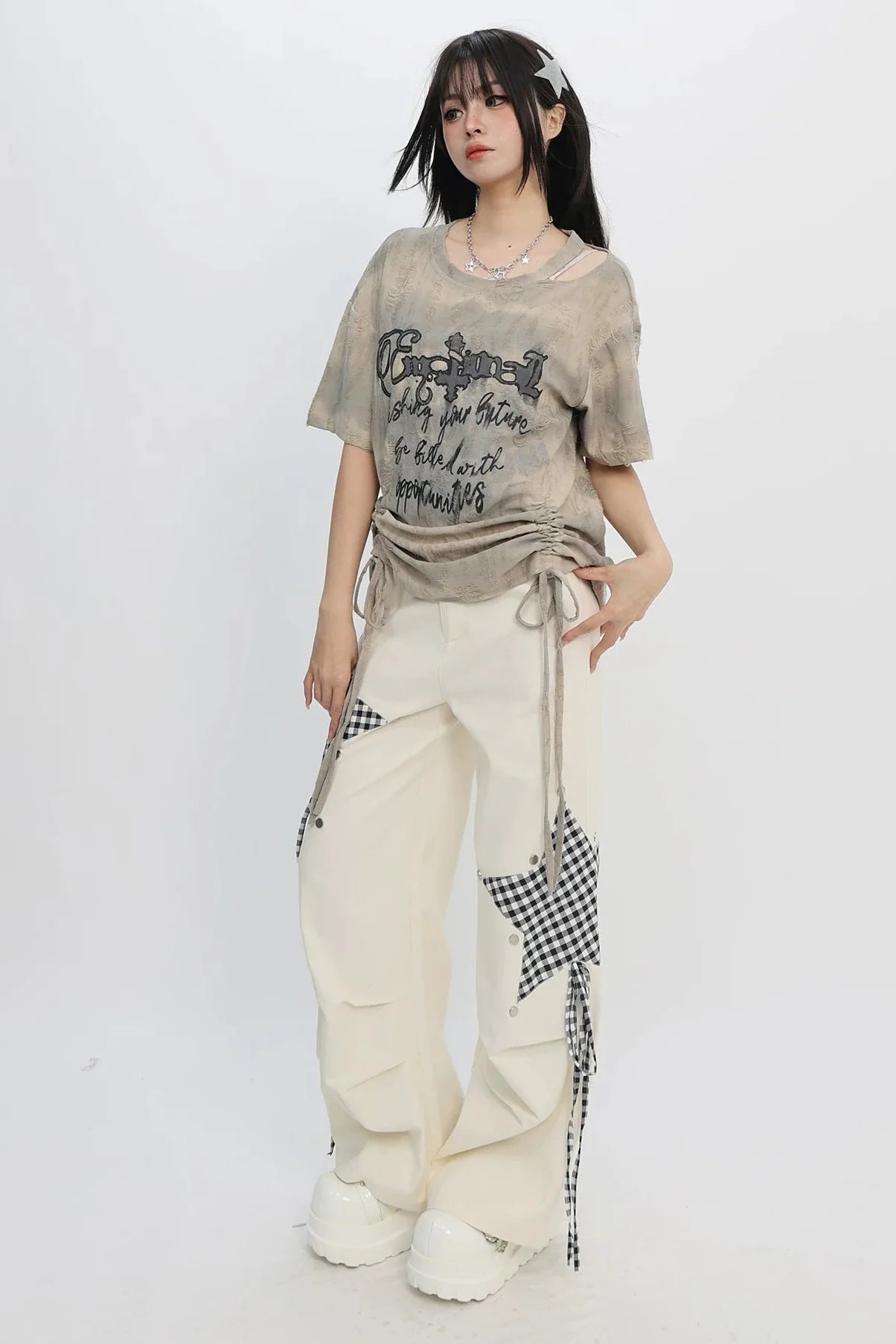 Y2Kタイダイオフショルダートップス