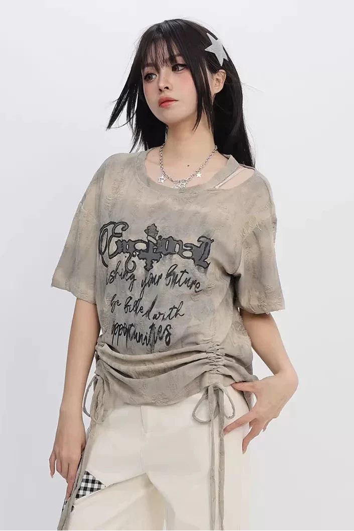 Y2Kタイダイオフショルダートップス